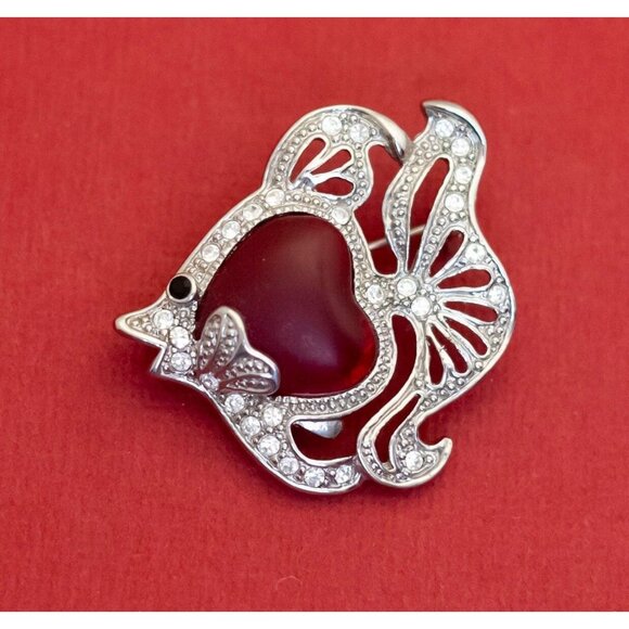 Vintage Abstract Angel Fish Love Heart Brooch - F34 - Picture 1 of 2